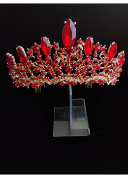 Червена кристална корона за сватба и бал Red Queen код 210721